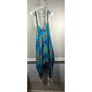 Harem Jumpsuit Women One Size Turquoise Orange Boho Festival Geometric jumper
